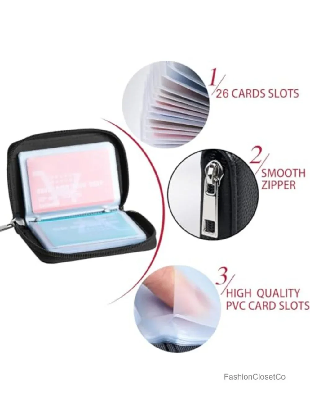 Leather RFID Blocking Credit Card Holder Wallet with 26 Card Slots and Zipper